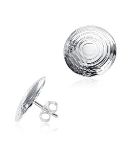 Textured Disc Circle Silver Ear Stud STS-5607